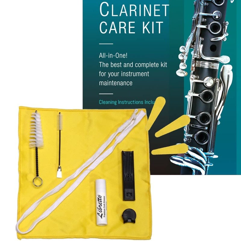 Libretto Clarinet All-Inclusive Care Kit: Mouthpiece Brush + Dust Brush + Microfiber Cleaning Cloth + Thumb Rest + Premium Cork Grease, Microfiber Pad Dryers x 3, Time to Clean Your Clarinet! - Image 1