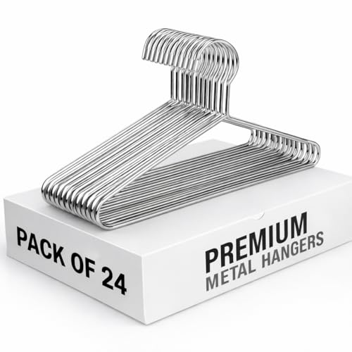 PulGos Pack of 24 Metal Clothes Hanger–Rust Free & Heavy Duty |Non-Slip Ultra-Thin Hangers for Wardrobe |Lightweight & Durable Design| Space-Saving Closet Organizer with Smooth Finish for All Garments - Image 1