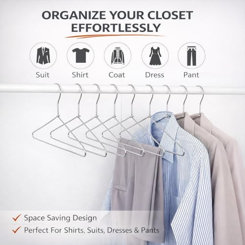 PulGos Pack of 24 Metal Clothes Hanger–Rust Free & Heavy Duty |Non-Slip Ultra-Thin Hangers for Wardrobe |Lightweight & Durable Design| Space-Saving Closet Organizer with Smooth Finish for All Garments - Image 3
