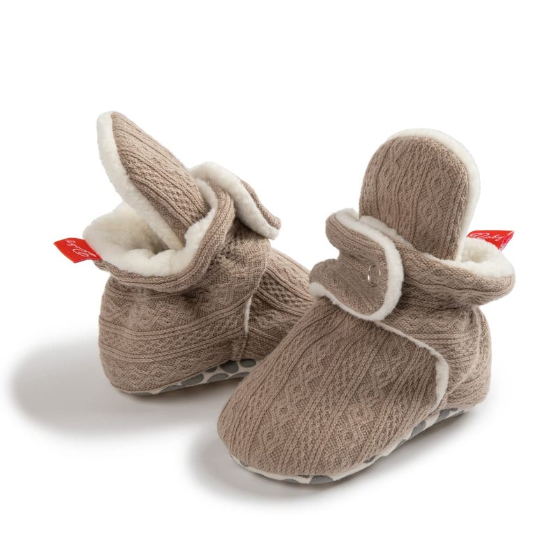 HsdsBebe Unisex Newborn Baby Cotton Booties Non-Slip Sole for Toddler Boys Girls Infant Winter Warm Fleece Cozy Socks Shoes(0-6 months) - Image 4