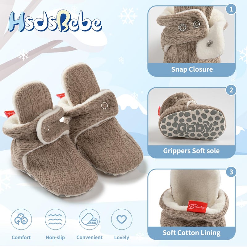 HsdsBebe Unisex Newborn Baby Cotton Booties Non-Slip Sole for Toddler Boys Girls Infant Winter Warm Fleece Cozy Socks Shoes(0-6 months) - Image 5