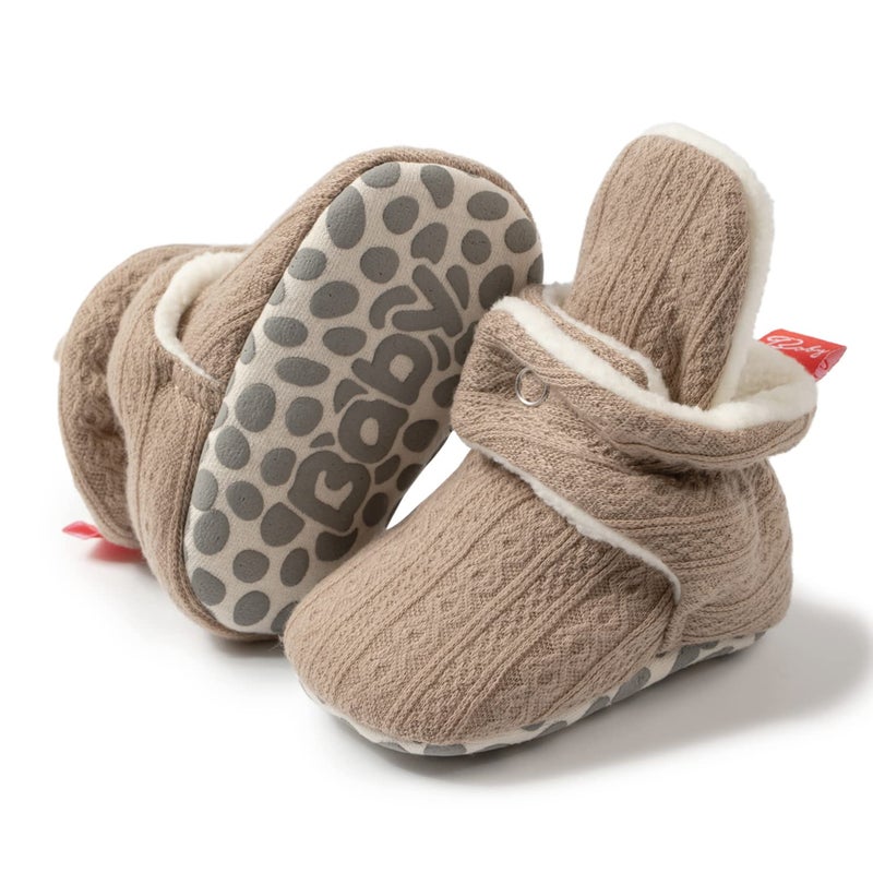 HsdsBebe Unisex Newborn Baby Cotton Booties Non-Slip Sole for Toddler Boys Girls Infant Winter Warm Fleece Cozy Socks Shoes(0-6 months) - Image 1