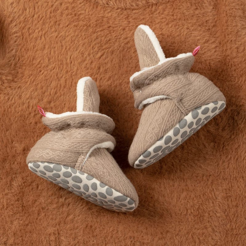 HsdsBebe Unisex Newborn Baby Cotton Booties Non-Slip Sole for Toddler Boys Girls Infant Winter Warm Fleece Cozy Socks Shoes(0-6 months) - Image 2