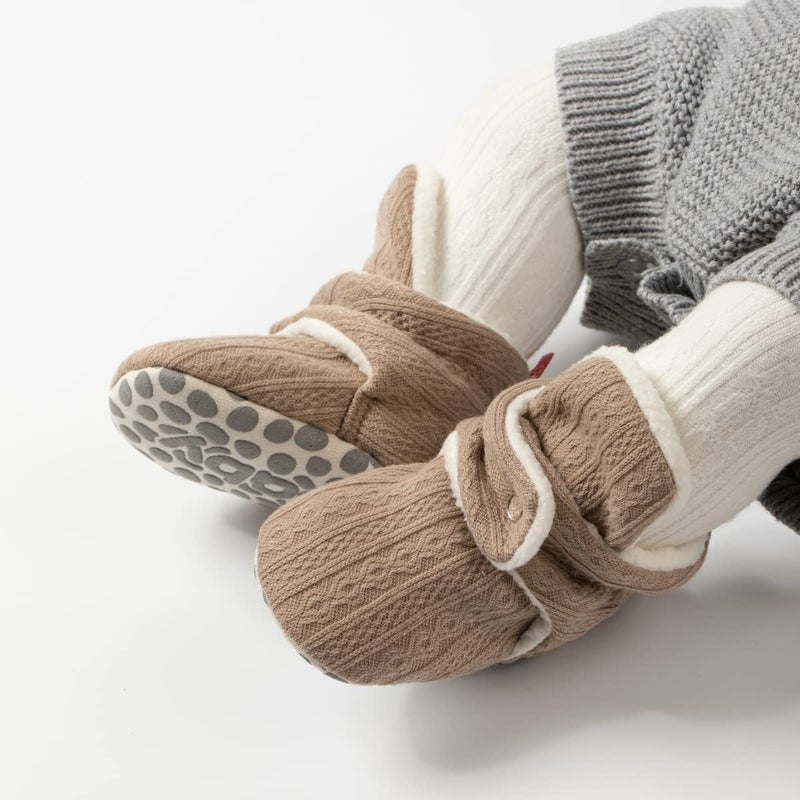 HsdsBebe Unisex Newborn Baby Cotton Booties Non-Slip Sole for Toddler Boys Girls Infant Winter Warm Fleece Cozy Socks Shoes(0-6 months) - Image 3
