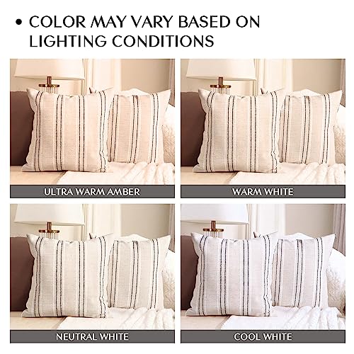 AELS 16x16 Decorative Farmhouse Linen Throw Pillow Covers, Boho Textured Pillow Case, Set of 2, Beige with White & Black Stitch Yarn Dyed Stripe Cushion Cover for Sofa Couch Living Room (Cover ONLY) - Image 4