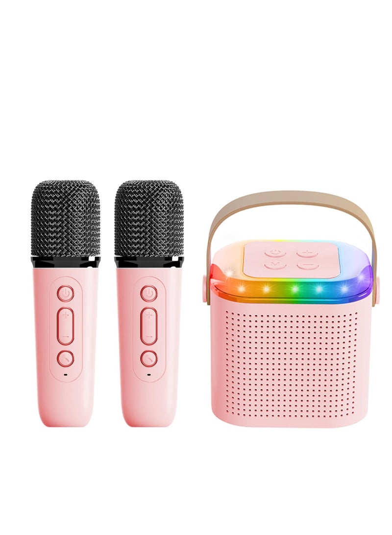 YUNSYE Mini Karaoke Machine,Portable Bluetooth Speaker with 2 Wireless Microphone, Funny Toys for Girls Boy Ages 4-12 Years Old, colorfull Lights,  for Kids Birthday Home Party Pink color - Image 1