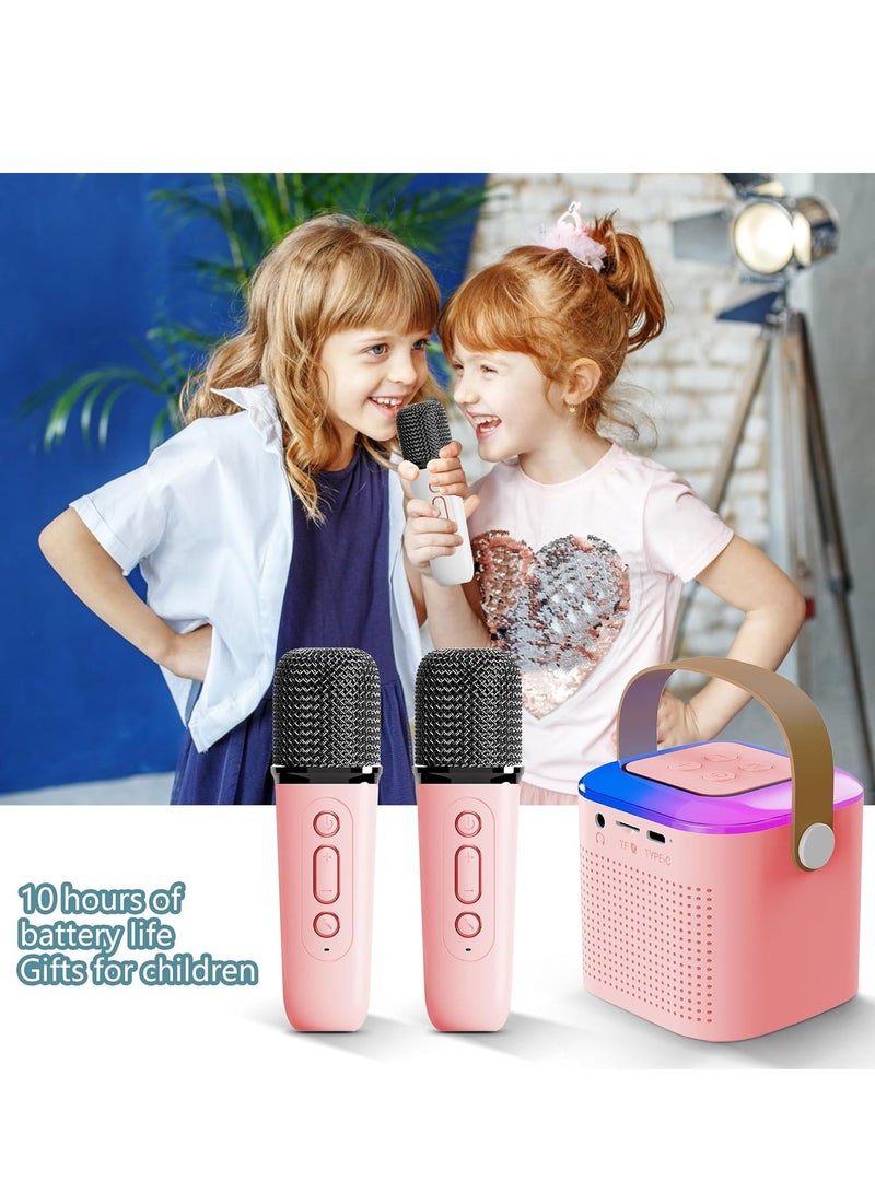 YUNSYE Mini Karaoke Machine,Portable Bluetooth Speaker with 2 Wireless Microphone, Funny Toys for Girls Boy Ages 4-12 Years Old, colorfull Lights,  for Kids Birthday Home Party Pink color - Image 2