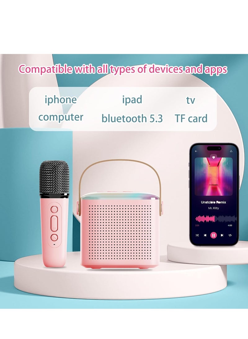 YUNSYE Mini Karaoke Machine,Portable Bluetooth Speaker with 2 Wireless Microphone, Funny Toys for Girls Boy Ages 4-12 Years Old, colorfull Lights,  for Kids Birthday Home Party Pink color - Image 4