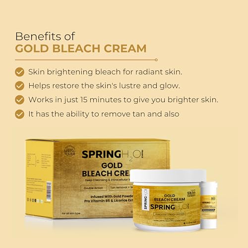 Spring H2O Gold Bleach Cream 300g with Vitamin C & Licorice Extract for Skin Brightening, Pigmentation Reduction & Instant Glow | Gentle Face Bleach for All Skin Types | Salon Like Finish at Home - Image 2