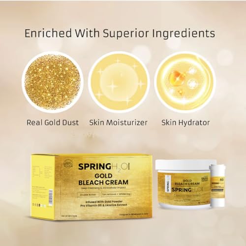 Spring H2O Gold Bleach Cream 300g with Vitamin C & Licorice Extract for Skin Brightening, Pigmentation Reduction & Instant Glow | Gentle Face Bleach for All Skin Types | Salon Like Finish at Home - Image 5