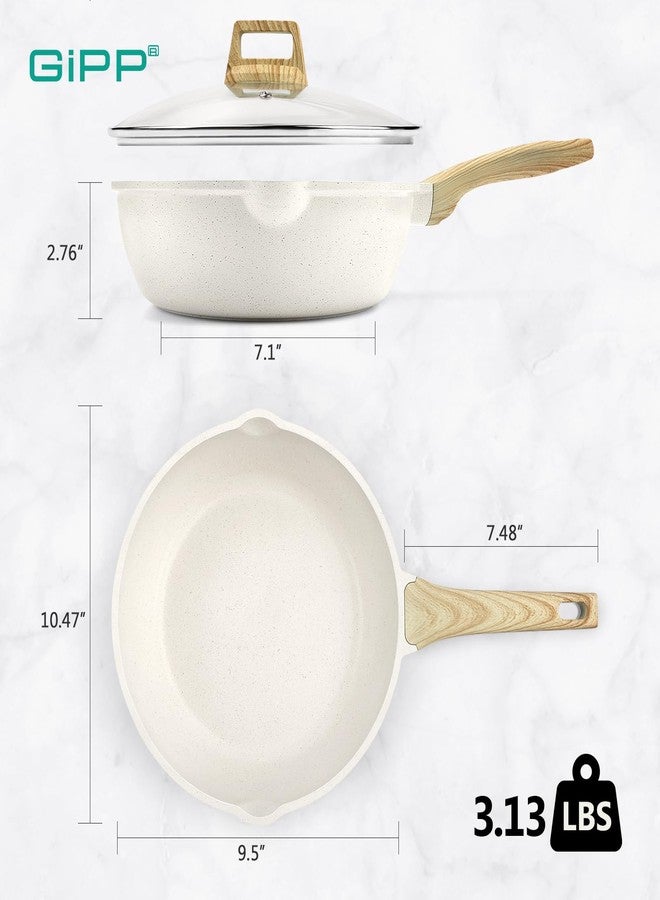 GiPP Nonstick Deep Frying Pan Skillet, 9.5" Saute Pan with Lid, Granite Induction Cookware Non Stick Cooking Pan, PFOA PFOS APEO Free, White - Image 3