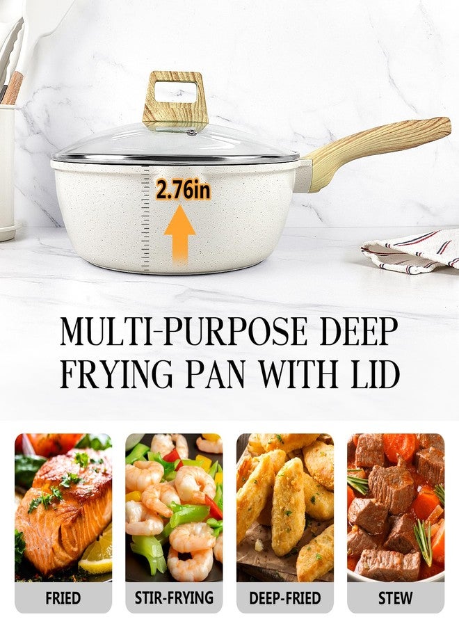 GiPP Nonstick Deep Frying Pan Skillet, 9.5" Saute Pan with Lid, Granite Induction Cookware Non Stick Cooking Pan, PFOA PFOS APEO Free, White - Image 4