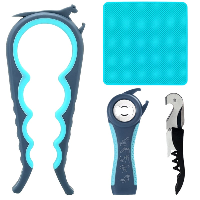 Otstar Latest Jar Opener for Seniors with Arthritis, Weak Hands, 5 in 1 Bottle Opener Tool with Rubber Jar Gripper Pad and Corkscrew Wine Opener - Image 1