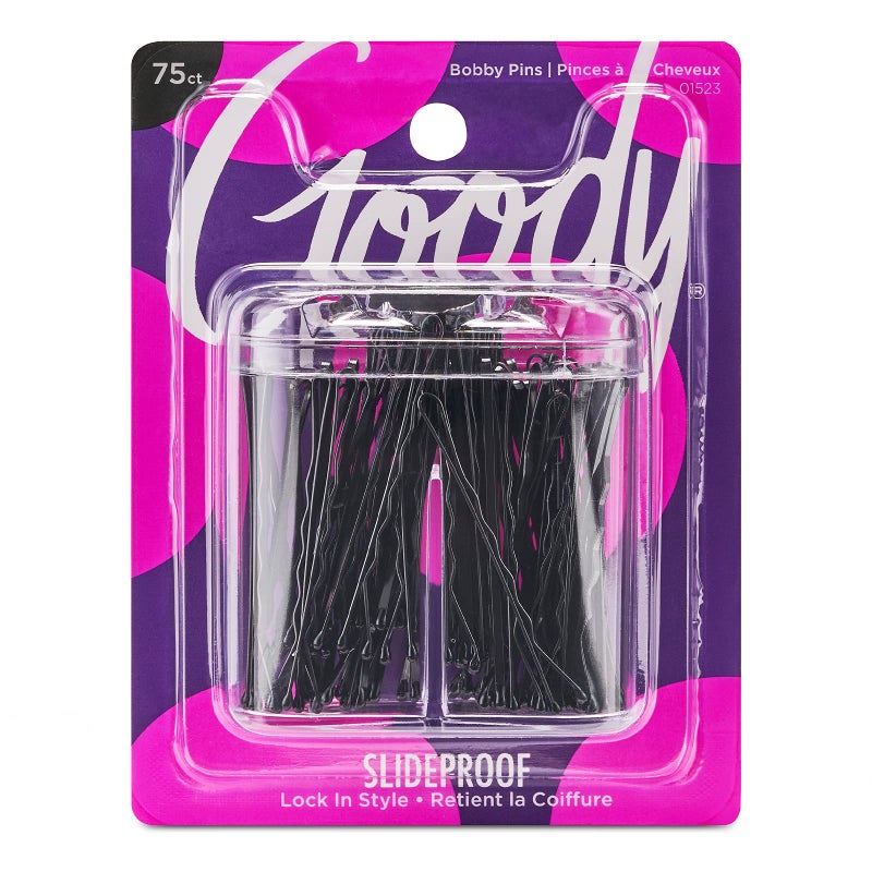 Goody SlideProof Bobby Pin Box with Magnetic Top - 75 Ct, Black Bobby Pins for Hair Styling, Lock In Style, Comfortable, Pain-Free Styling Accessories for Women & Men, All Hair Types - Image 1