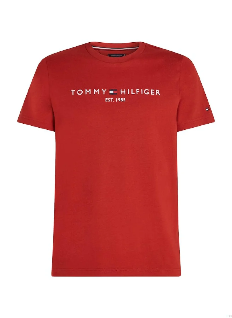 TOMMY HILFIGER Men's Logo Embroidery Slim Fit T-Shirt -  Pure cotton, Red