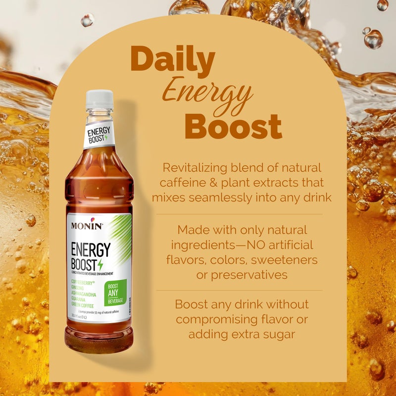 Monin - Energy Boost, Liquid Energy Supplement, Subtle Tea Flavor, Zero Added Sugar, Great for Coffee, Soda, & More, Low-Calorie, Contains Natural Caffeine, Gluten-Free, Clean Label (1 Liter + Pump) - Image 3