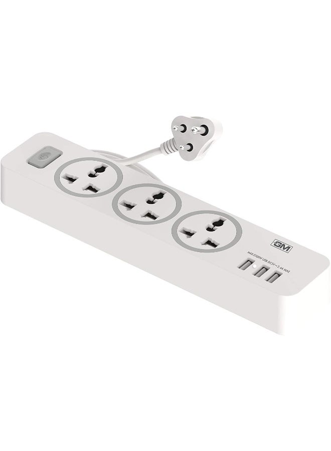 GM جهاز توزيع الطاقة GM 3261 كوبا 4+1 مع مفتاح رئيسي ومؤشر أمان و3 مقابس دولية و3 منافذ USB 2.4A - Image 2