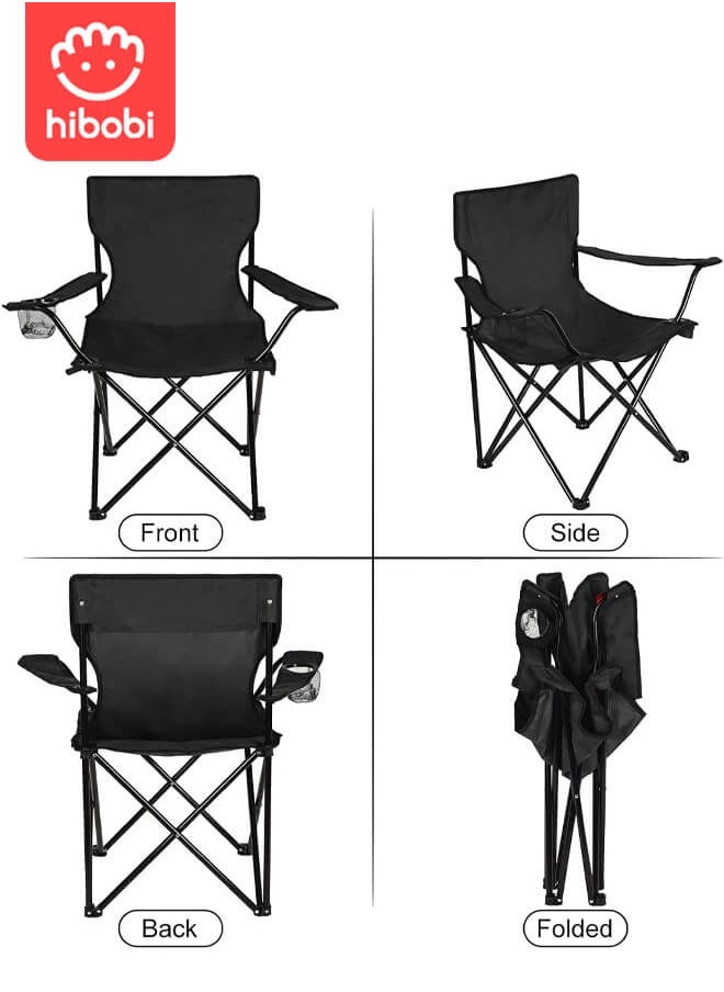hibobi Camping Folding Chair With Mesh Cup Holder, Outdoor Armchair - Black  - Image 3