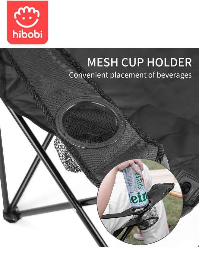 hibobi Camping Folding Chair With Mesh Cup Holder, Outdoor Armchair - Black  - Image 4