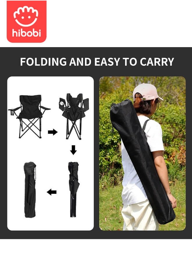 hibobi Camping Folding Chair With Mesh Cup Holder, Outdoor Armchair - Black  - Image 5