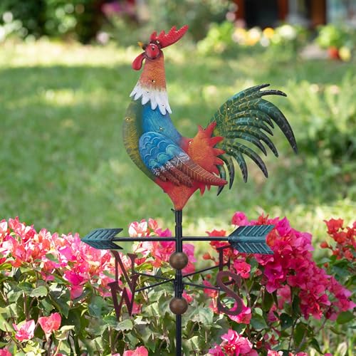TERESA'S COLLECTIONS TERESAS COLLECTIONS Garden Decor with Solar Outdoor Lights Metal Rooster Weathervane Decorations for Outside Red Yard Art Sign Decorative Garden Stake for Outdoor Fall Decor Lawn Gifts for Mom - Image 3