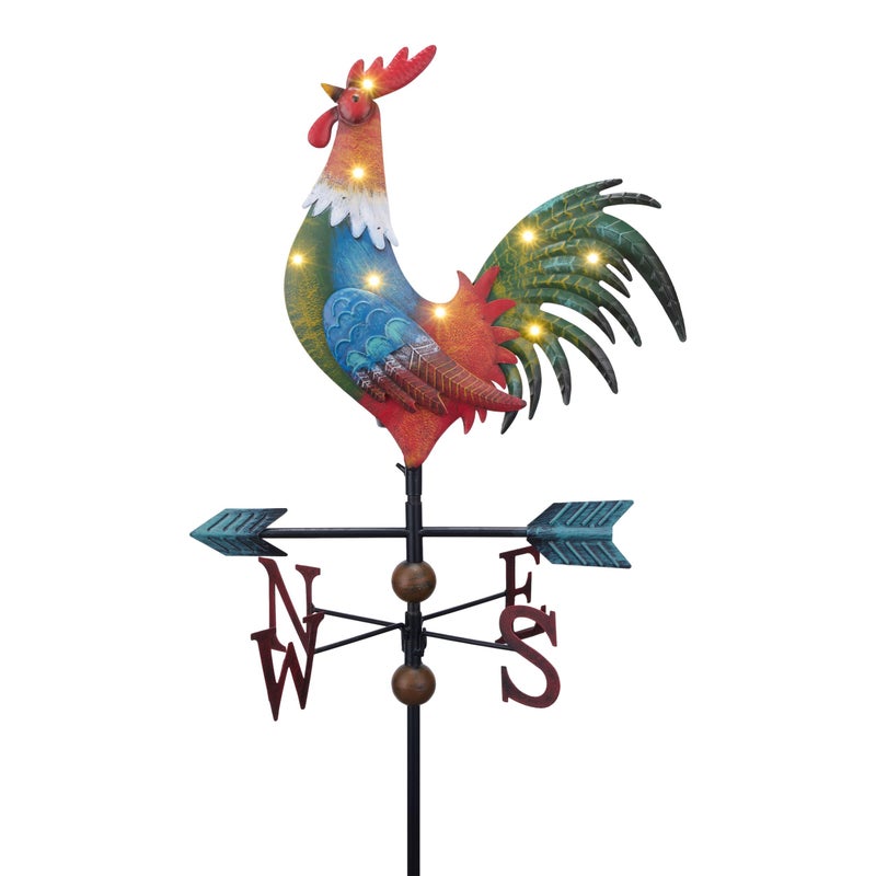 TERESA'S COLLECTIONS TERESAS COLLECTIONS Garden Decor with Solar Outdoor Lights Metal Rooster Weathervane Decorations for Outside Red Yard Art Sign Decorative Garden Stake for Outdoor Fall Decor Lawn Gifts for Mom - Image 2