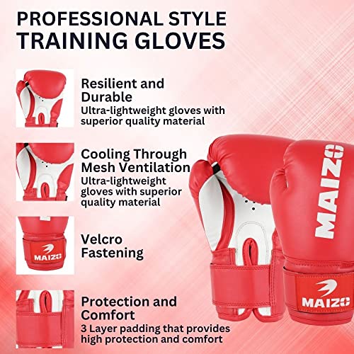 MAIZO Boxing Gloves Maizo Striker Training Moulded Padding Gloves Stitching/Fighting Gloves, MMA/Full Wrap Around Wrist Strap for Men & Women (6oz, Red White) - Image 4