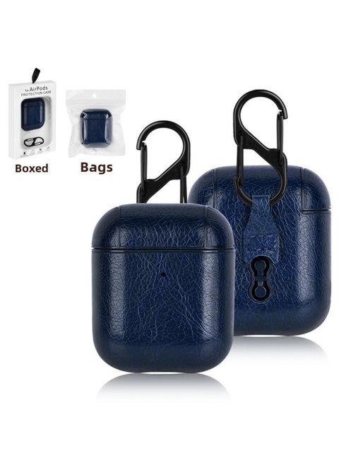 For Apple Bluetooth Headset Protective Case Airpods Pro Leather Case AppleAirpods432 Generation Headphone Case-Color:Dark Blue Back Buckle-Applicable Model:Airpods 4 In Carton
