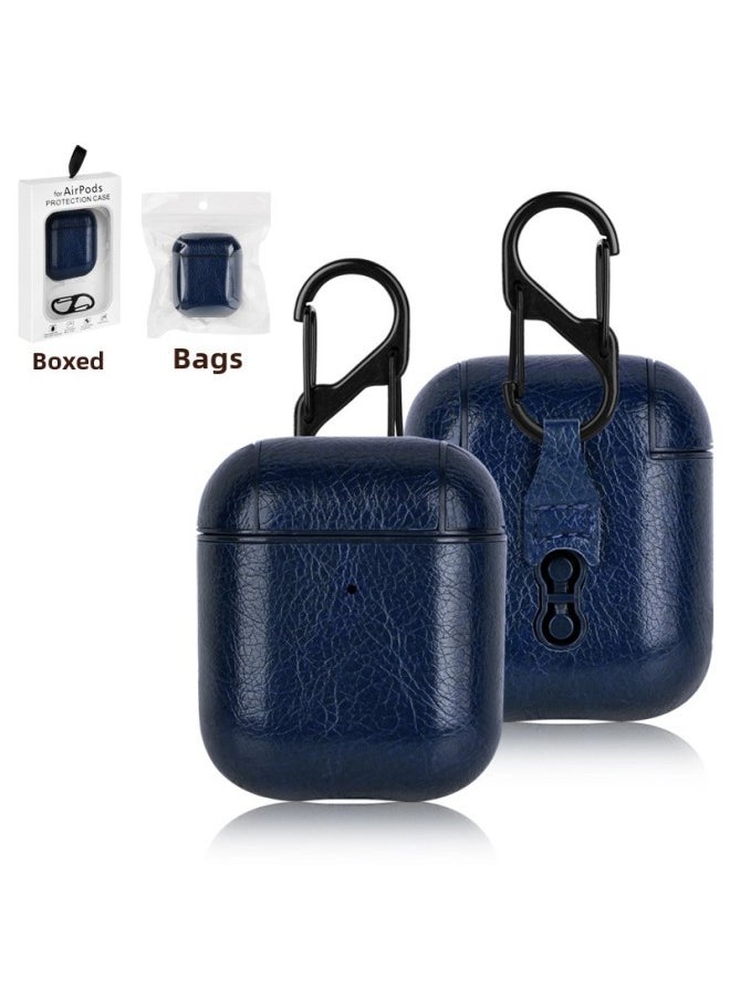 Generic - For Apple Bluetooth Headset Protective Case Airpods Pro Leather Case AppleAirpods432 Generation Headphone Case-Color:Dark Blue Back Buckle-Applicable Model:Airpods 4 In Carton - Image 1