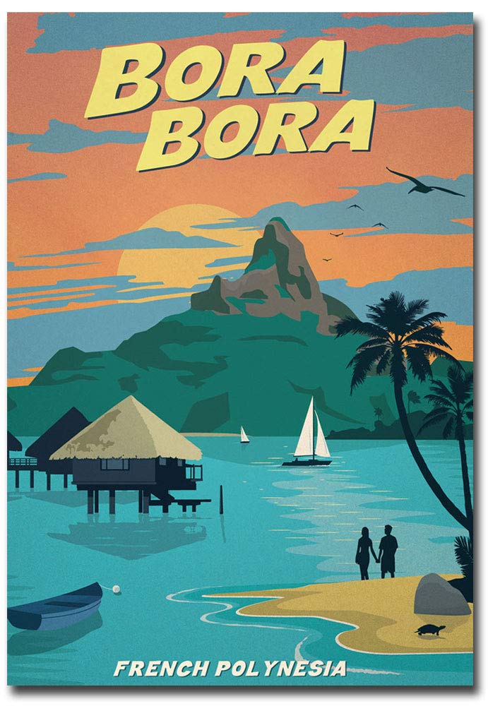 Bora Bora French Polynesia Travel Vintage Art Refrigerator Magnet Size 2.5" x 3.5"