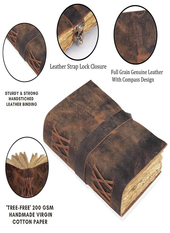 cuero Compass Vintage Leather Journal,Antique Handmade With Lock Leather Bound journal with deckle edge paper for Men And Women Diary,Drawing Journal Notebook,Great Gift (ROUGH VINTAGE BROWN) - Image 4