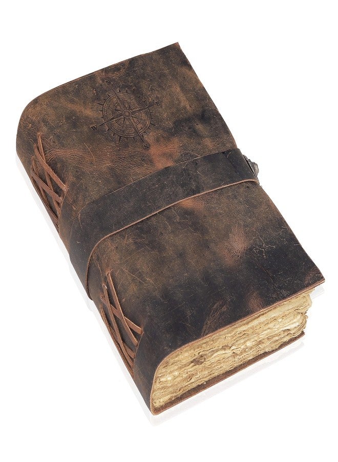 cuero Compass Vintage Leather Journal,Antique Handmade With Lock Leather Bound journal with deckle edge paper for Men And Women Diary,Drawing Journal Notebook,Great Gift (ROUGH VINTAGE BROWN) - Image 1