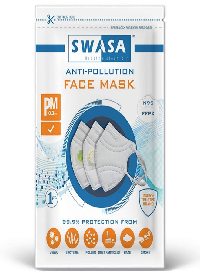 SWASA FFP2 Certified Respirator (White, N95 Filter, Pack of 1) - Image 1