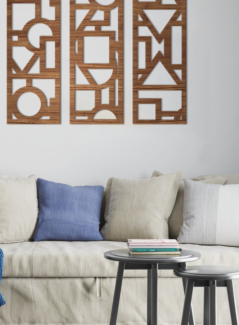 هوم جاليري ديكور حائط خشبي هندسي - مجموعة من 3 قطع 80x30 - Image 2