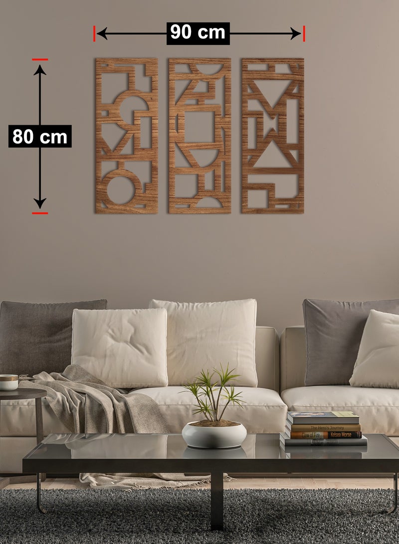 هوم جاليري ديكور حائط خشبي هندسي - مجموعة من 3 قطع 80x30 - Image 3