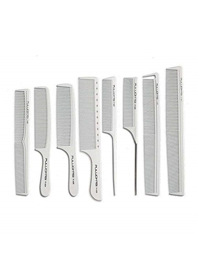 AXEMOORE مجموعة أمشاط كربون مقاومة للحرارة ومضادة للكهرباء الساكنة للصالون المحترف باللونين الأبيض والأسود مكونة من 8 أمشاط مفضلة لدى مصففي الشعر (أبيض) - Image 1