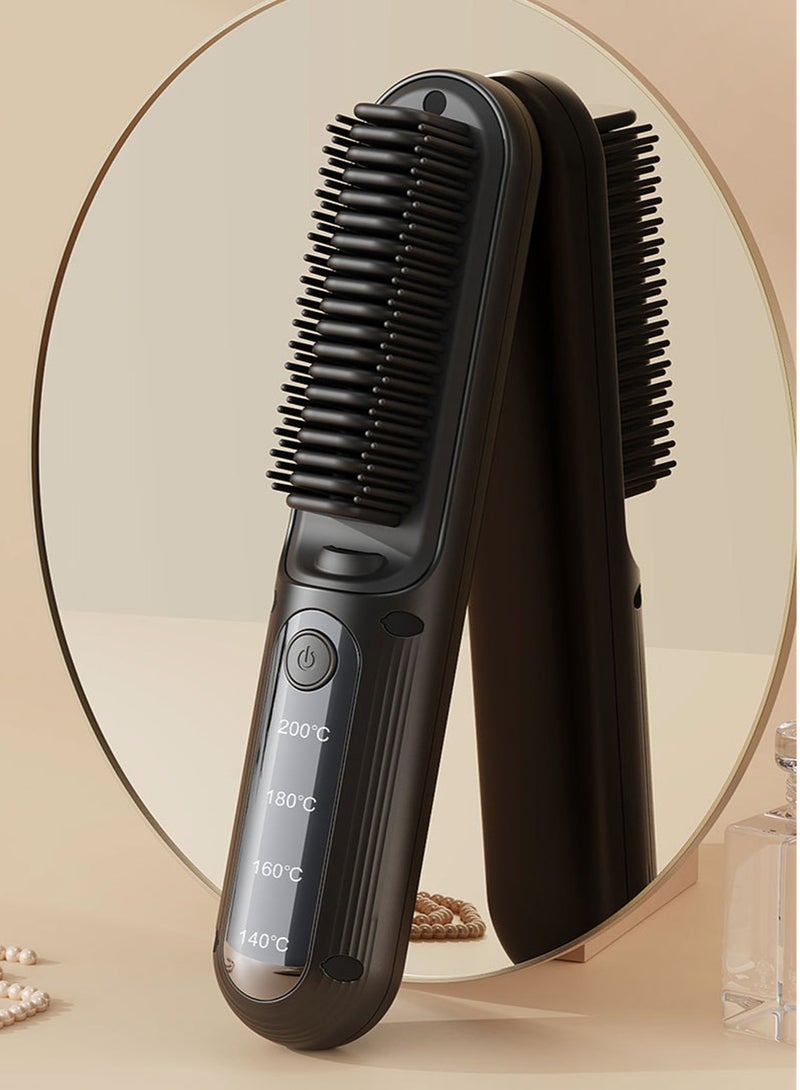 Cordless Hair Straightener Brush with 10 Million Negative Ions, USB-C Rechargeable, 4000mAh Battery, 4 Heat Settings, Fast Heating, Portable for Travel and Home Use, Sleek Black Design - Image 2