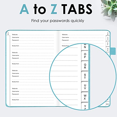 Jxselect Elegant Password Book with Alphabetical Tabs - Hardcover Password Book for Internet Website Address Login - 5.2" x 7.6" Password Keeper and Organizer w/Notes Section & Back Pocket (Turquoise) - Image 3