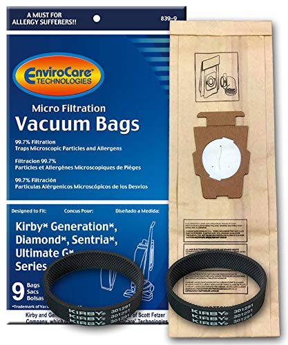 ENVIROCARE Envirocare 9 2 Belts Kirby Generation 123456 and Ultimate G Allergen Filtration Bags White 