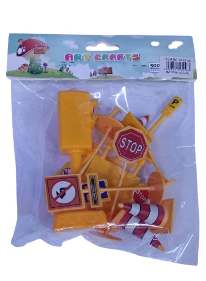 Toys- Street Road Signs Playset Traffic Playset - Mini Traffic Lights Road Street Signs,Coan