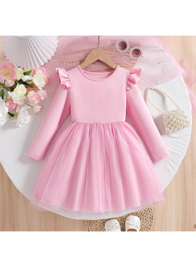Girls' Long-sleeved Dress  Style Girl's Butterfly Mesh Tutu Skirt Fashionable High-end Princess Dress