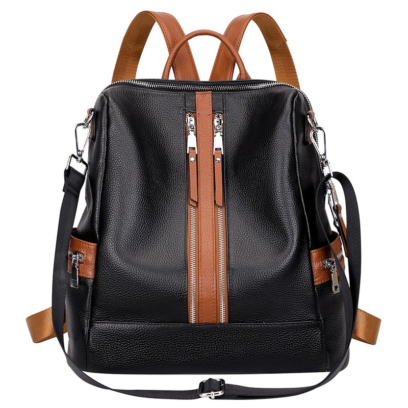 ALTOSY Genuine Leather Backpack Purse for Women Convertible Shoulder Bag Crossbody Bag Elegant Casual Daypacks (S77 Black/Brown) - Image 1