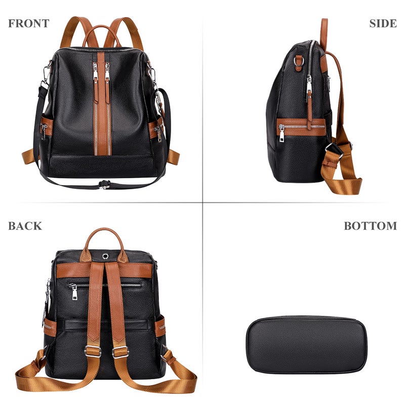 ALTOSY Genuine Leather Backpack Purse for Women Convertible Shoulder Bag Crossbody Bag Elegant Casual Daypacks (S77 Black/Brown) - Image 4