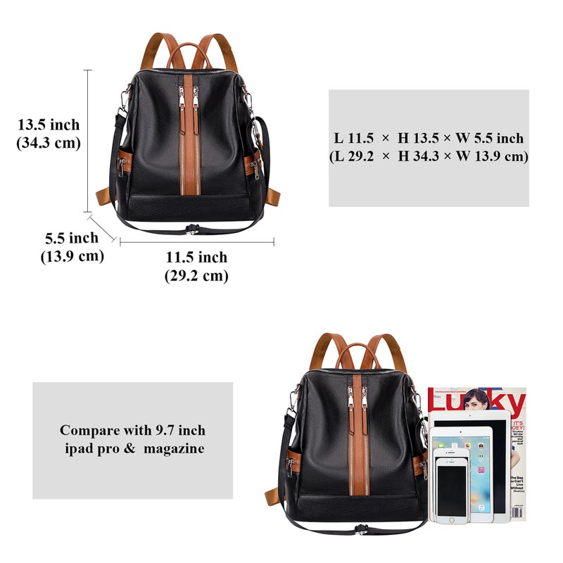 ALTOSY Genuine Leather Backpack Purse for Women Convertible Shoulder Bag Crossbody Bag Elegant Casual Daypacks (S77 Black/Brown) - Image 5