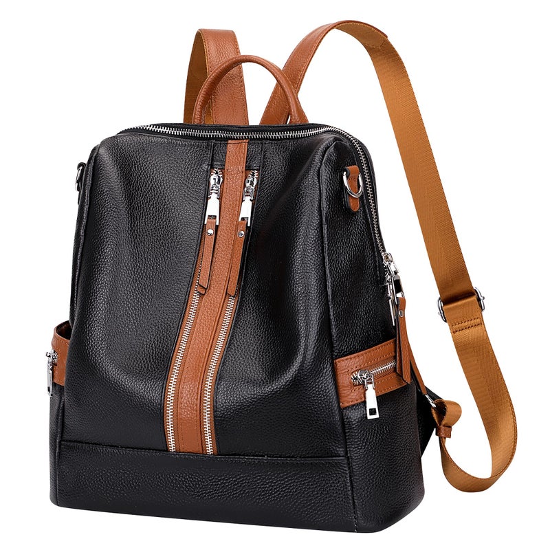 ALTOSY Genuine Leather Backpack Purse for Women Convertible Shoulder Bag Crossbody Bag Elegant Casual Daypacks (S77 Black/Brown) - Image 2