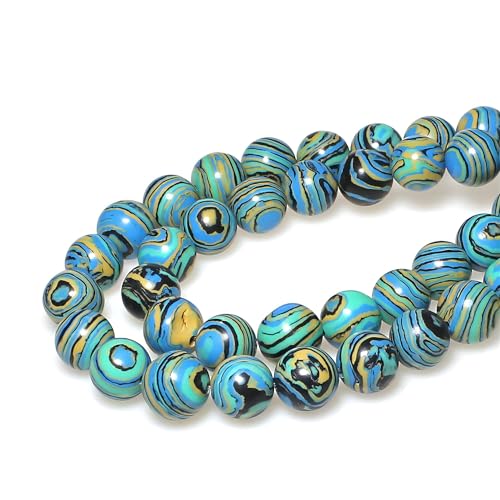 MJDCB Synthesis Colour Malachite Beads Beautiful Fashion Round Stone Beads for DIY Jewelry Making 15" (6mm, Blue- Gold - Black) - Image 3