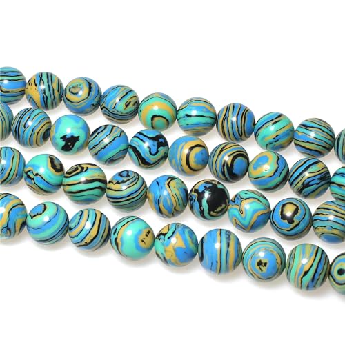 MJDCB Synthesis Colour Malachite Beads Beautiful Fashion Round Stone Beads for DIY Jewelry Making 15" (6mm, Blue- Gold - Black) - Image 5