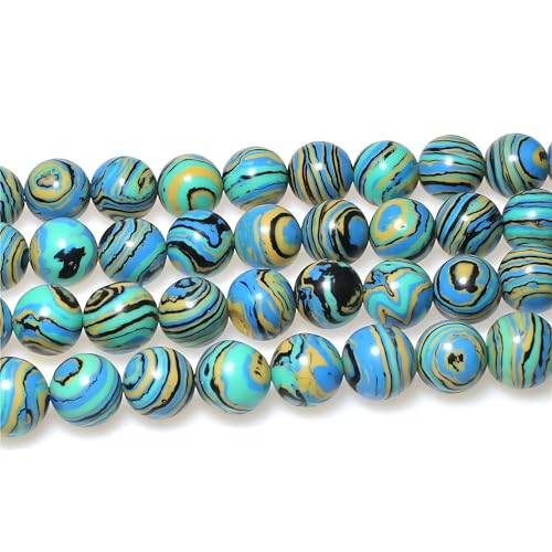 MJDCB Synthesis Colour Malachite Beads Beautiful Fashion Round Stone Beads for DIY Jewelry Making 15" (6mm, Blue- Gold - Black) - Image 4