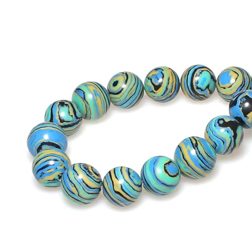 MJDCB Synthesis Colour Malachite Beads Beautiful Fashion Round Stone Beads for DIY Jewelry Making 15" (6mm, Blue- Gold - Black) - Image 2