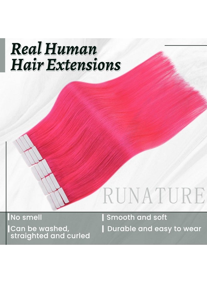 RUNATURE Tape In Hair Extensions Human Hair 14 Inch Tape In Hair Extensions Hotpink Human Hair Tape In Extensions Invisible Tape Ins Human Hair Extensions Hotpink Glue In Hair For Highlight 25G 10Pcs  - Image 4